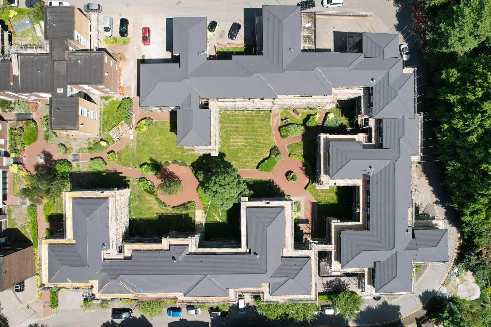 aerial view of whole roof construction